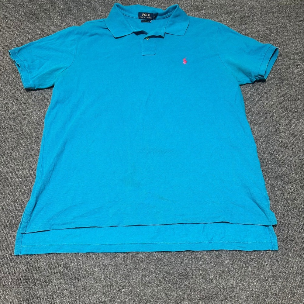 Polo Ralph Lauren Mens XL Custom Fit‎ Short Sleeve Polo Shirt Blue Pink Pony